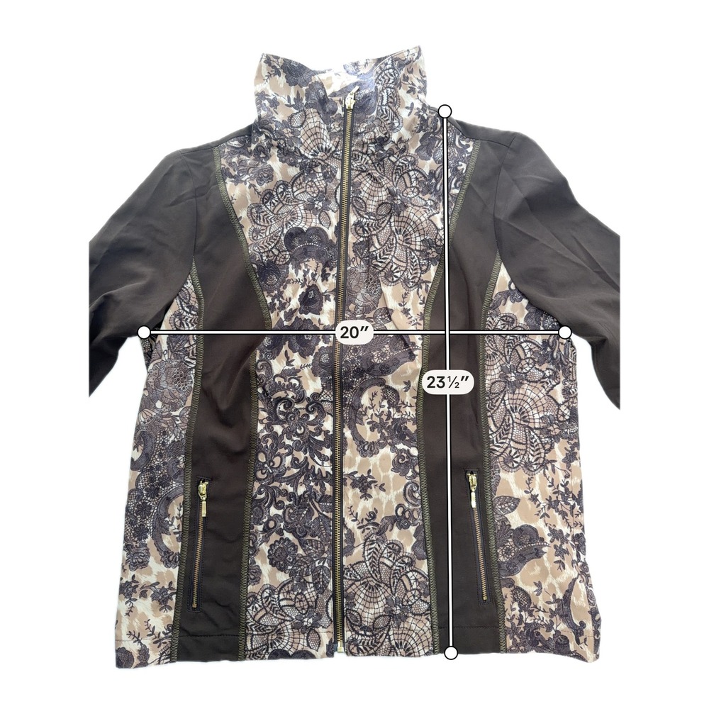 Zenergy by Chicos Size 1 Brown Lace Animal Print Zip Up Jacket Womens Medium - Picture 8 of 12
